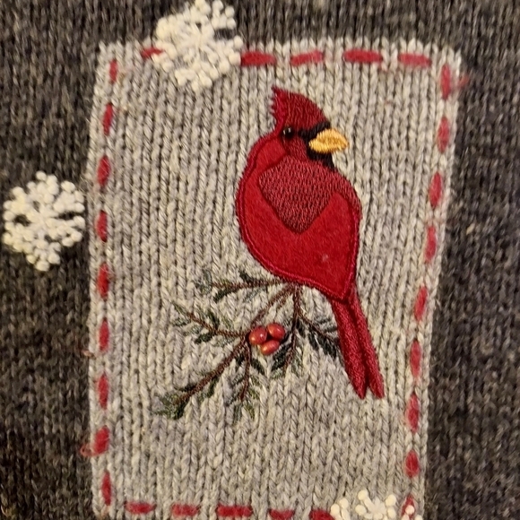 Croft and barrow small winter scene zip jacket red birds - Picture 4 of 10